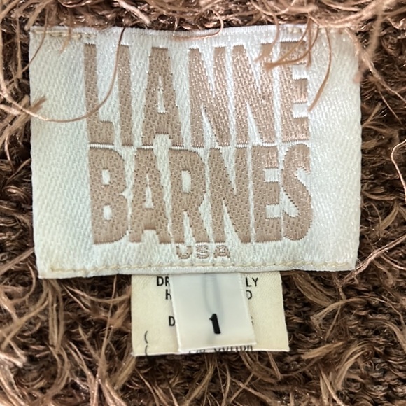 RARE Lianne Barnes Vintage Tan Fuzzy Feathery Tie Front Crop Cardigan Bolero XS - Picture 8 of 12